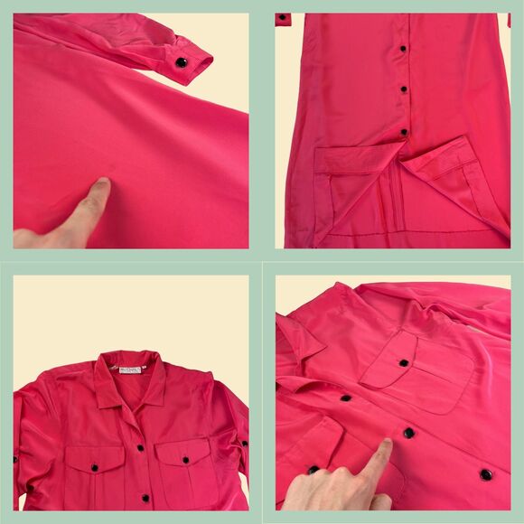 Vintage 80s hot pink dress by Ms. Chaus, size 12, long sleeve maxi dress - Picture 2 of 9